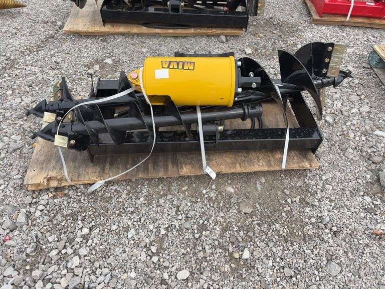 Unused MMS Miva Skid Steer Post Hole Digger, 8”, 12” and 16” Bits, Hole Depth 36”, Hex Shaft,
