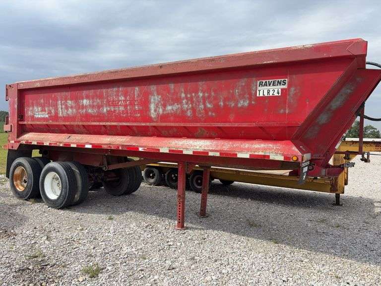 Ravens 24’ Long Frameless Steel Dump Trailer, 1999, Spring Ride Suspension, Model SPST-24, Good 22.5 Tires, Barn Door Tailgate, Air Operated Tailgate Locks, Title in Hand,