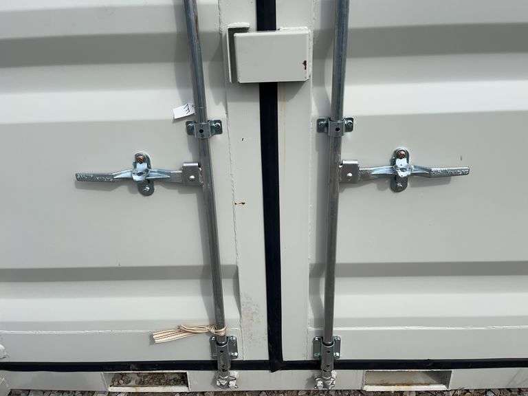 MMS 12’ container, measures 12’ long x 7’-3 1/2” wide x 8’-3” tall, swinging rear doors, Side walk door, sliding window, keyed lock on walk door, wood floor, container # CTTN 0121958, Window Does Not Lock, Small Paint Scrapes