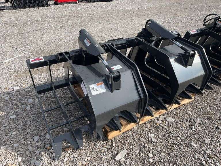 Unused Stout XHD-84 Skid Steer Log Loading Grapple Bucket, Two Cylinders, Protective Guards Over Cylinders, 84” Wide, AMERICAN MADE