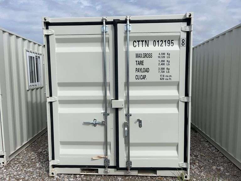 MMS 12’ container, measures 12’ long x 7’-3 1/2” wide x 8’-3” tall, swinging rear doors, Side walk door, sliding window, keyed lock on walk door, wood floor, container # CTTN 0121958, Window Does Not Lock, Small Paint Scrapes