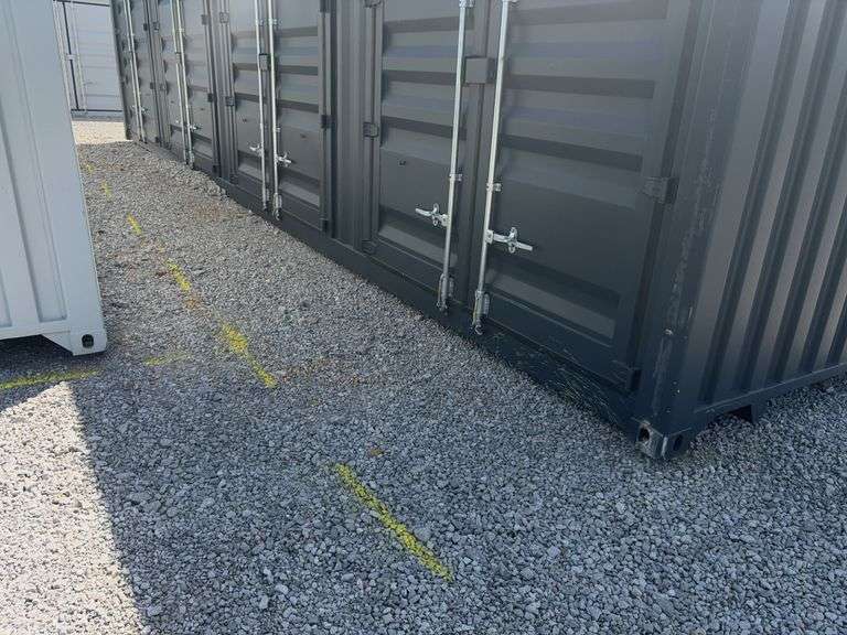 40’ Hanbase 4 Side Doors and 1 Back Door Container, 40' long x 8' wide,1 ea. Back Doors measures 102" tall X 92" wide,4 ea. Side Doors measures 98" tall X 92" wide,inside dimension 89” wide,Tie down anchors on inside of container,Minor floor scratches on inside, minor wall scratches and dents, All doors have weatherstripping, 1 time use,Has vents on side walls, Container # YLEU 251247 8, color charcoal,