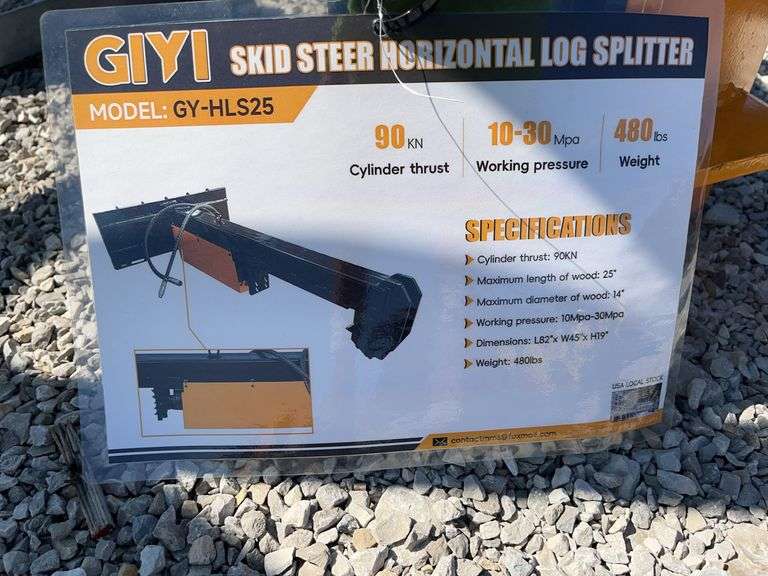 Unused GIYI Horizontal Log Splitter, Model GY-HLS25, Max Log 25” Length, 10-30Mpa Working Pressure, Weighs 480lbs