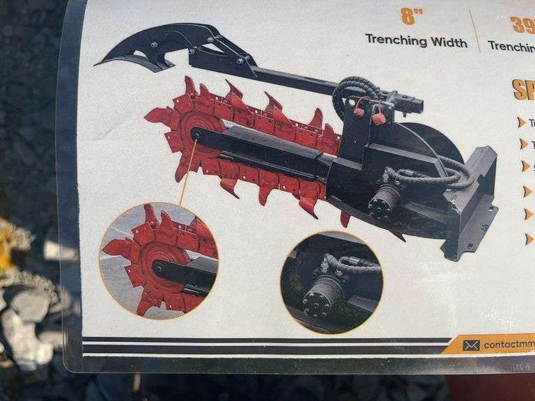 Unused GIYI Mini Skid Steer Trencher, Model GY-X39, Mini Skid steer Universal Plate, 8” Trenching Width, 39” Trenching Depth, 0-120rpm Motor Speed, Weight 455lbs