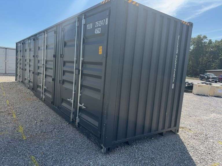 40’ Hanbase 4 Side Doors and 1 Back Door Container, 40' long x 8' wide,1 ea. Back Doors measures 102" tall X 92" wide,4 ea. Side Doors measures 98" tall X 92" wide,inside dimension 89” wide,Tie down anchors on inside of container,Minor floor scratches on inside, minor wall scratches and dents, All doors have weatherstripping, 1 time use,Has vents on side walls, Container # YLEU 251247 8, color charcoal,