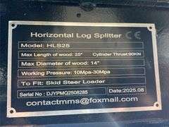 Unused GIYI Horizontal Log Splitter, Model GY-HLS25, Max Log 25” Length, 10-30Mpa Working Pressure, Weighs 480lbs