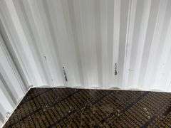 MMS 10’-3’’ container, measures 10’-1” long x 7’-3 1/2” wide x 8’-3” tall, swinging rear doors, Side walk door, sliding window, keyed lock on walk door, wood floor, container CTTN 0002089, Small Paint Scratches, Window Damage