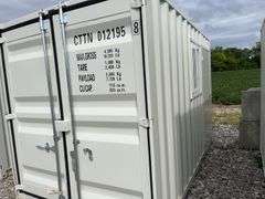 MMS 12’ container, measures 12’ long x 7’-3 1/2” wide x 8’-3” tall, swinging rear doors, Side walk door, sliding window, keyed lock on walk door, wood floor, container # CTTN 0121958, Window Does Not Lock, Small Paint Scrapes