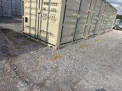 40’MMS 4 Side Doors and 1 Back Door Container, 40' long x 8' wide,
1 ea. Back Doors measures 102" tall X 92" wide,
4 ea. Side Doors  measures  98" tall X 92" wide,
inside dimension 89” wide,
Tie down anchors on inside of container,
Minor floor scratches on inside, minor wall scratches and dents, 
All doors have weatherstripping, 
1 time use,
Has vents on side walls, 
Container # YLEU 251045 4