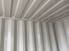 MMS 12’ container, measures 12’ long x 7’-3 1/2” wide x 8’-3” tall, swinging rear doors, Side walk door, sliding window, keyed lock on walk door, wood floor, container # CTTN 0121958, Window Does Not Lock, Small Paint Scrapes