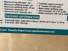 Unused AGT Firewood Log Splitter Processor With Conveyor, Model FP-30T