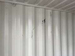 MMS 10’-3’’ container, measures 10’-1” long x 7’-3 1/2” wide x 8’-3” tall, swinging rear doors, Side walk door, sliding window, keyed lock on walk door, wood floor, container CTTN 0002089, Small Paint Scratches, Window Damage