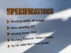 Unused GIYI Mini Skid Steer Hollow Wood Grabber, Model GY-HWG44, Working Width 44”, 10-22Mpa Working Pressure