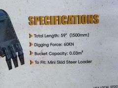 Unused GIYI Mini Skid Steer Backhoe, Model GY-ZWB, Total Length 59”, 3 Tooth Bucket, 12.5” Bucket