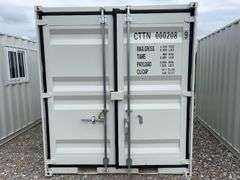 MMS 10’-3’’ container, measures 10’-1” long x 7’-3 1/2” wide x 8’-3” tall, swinging rear doors, Side walk door, sliding window, keyed lock on walk door, wood floor, container CTTN 0002089, Small Paint Scratches, Window Damage