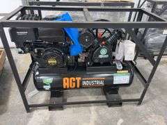 Unused AGT Air Compressor, 420 cc 15 hp Gas Engine, Pull Start, 20 gallon tank, fork tine pockets,