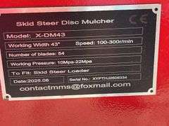 Unused GIYI 43” Skid Steer Disc Mulcher, Model X-DM43