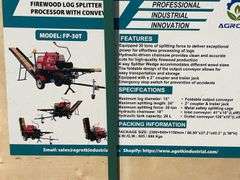 Unused AGT Firewood Log Splitter Processor With Conveyor, Model FP-30T