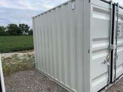 MMS 10’-3’’ container, measures 10’-1” long x 7’-3 1/2” wide x 8’-3” tall, swinging rear doors, Side walk door, sliding window, keyed lock on walk door, wood floor, container CTTN 0002089, Small Paint Scratches, Window Damage