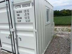 MMS 10’-3’’ container, measures 10’-1” long x 7’-3 1/2” wide x 8’-3” tall, swinging rear doors, Side walk door, sliding window, keyed lock on walk door, wood floor, container CTTN 0002089, Small Paint Scratches, Window Damage