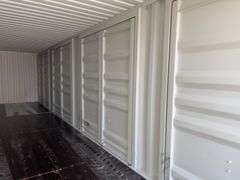 40’ AGT 4 Side Doors and 1 Back Door Container, 40' long x 8' wide,
1 ea. Back Doors measures 102" tall X 92" wide,
4 ea. Side Doors  measures  98" tall X 92" wide,
inside dimension 89” wide,
Tie down anchors on inside of container,
Minor floor scratches on inside, minor wall scratches and dents, 
All doors have weatherstripping, 
1 time use,
Has vents on side walls, 
Container # CFGU 404380 8