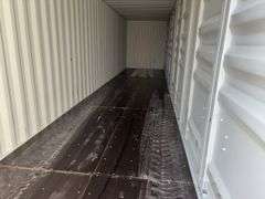 40’ AGT 4 Side Doors and 1 Back Door Container, 40' long x 8' wide,
1 ea. Back Doors measures 102" tall X 92" wide,
4 ea. Side Doors  measures  98" tall X 92" wide,
inside dimension 89” wide,
Tie down anchors on inside of container,
Minor floor scratches on inside, minor wall scratches and dents, 
All doors have weatherstripping, 
1 time use,
Has vents on side walls, 
Container # CFGU 404380 8