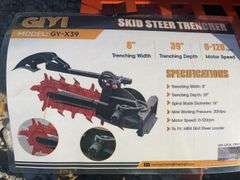 Unused GIYI Mini Skid Steer Trencher, Model GY-X39, Mini Skid steer Universal Plate, 8” Trenching Width, 39” Trenching Depth, 0-120rpm Motor Speed, Weight 455lbs