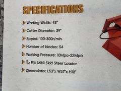 Unused GIYI 43” Skid Steer Disc Mulcher, Model X-DM43