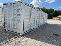 40’ AGT 4 Side Doors and 1 Back Door Container, 40' long x 8' wide,
1 ea. Back Doors measures 102" tall X 92" wide,
4 ea. Side Doors  measures  98" tall X 92" wide,
inside dimension 89” wide,
Tie down anchors on inside of container,
Minor floor scratches on inside, minor wall scratches and dents, 
All doors have weatherstripping, 
1 time use,
Has vents on side walls, 
Container # CFGU 404380 8