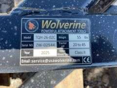Unused Wolverine 3 Point With 2” Receiver Hitch, Model TQH-26-02C, 20-45HP Tractor
