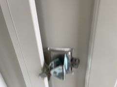 MMS 10’-3’’ container, measures 10’-1” long x 7’-3 1/2” wide x 8’-3” tall, swinging rear doors, Side walk door, sliding window, keyed lock on walk door, wood floor, container CTTN 0002089, Small Paint Scratches, Window Damage