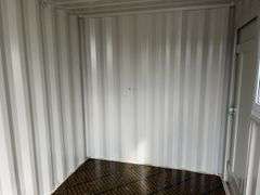 MMS 12’ container, measures 12’ long x 7’-3 1/2” wide x 8’-3” tall, swinging rear doors, Side walk door, sliding window, keyed lock on walk door, wood floor, container # CTTN 0121958, Window Does Not Lock, Small Paint Scrapes