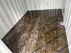 MMS 10’-3’’ container, measures 10’-1” long x 7’-3 1/2” wide x 8’-3” tall, swinging rear doors, Side walk door, sliding window, keyed lock on walk door, wood floor, container CTTN 0002089, Small Paint Scratches, Window Damage