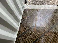 MMS 12’ container, measures 12’ long x 7’-3 1/2” wide x 8’-3” tall, swinging rear doors, Side walk door, sliding window, keyed lock on walk door, wood floor, container # CTTN 0121958, Window Does Not Lock, Small Paint Scrapes