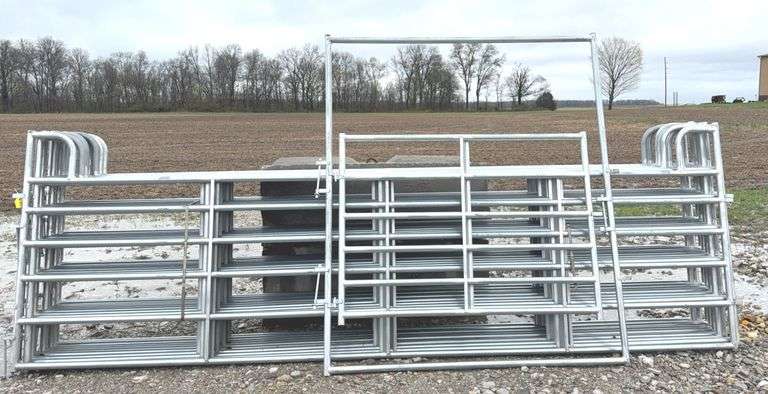(10) Unused Galvanized 16’ Livestock/ Arena Gates, 6 Bar Gates, Sells ...