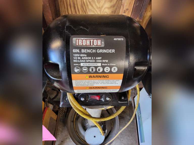 Ironton 6" bench grinder on pedestal (powers on but wire brush wheel is too big)