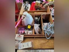 Radio controlled accessories, deluxe pwr panel, elec fuel pump, plane propellers, half gallon of fuel & other misc in wood case