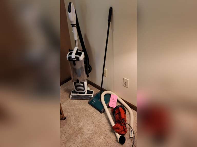 Shark vacuum, bissell manual floor sweeper, & Dirt Devil hand vacuum