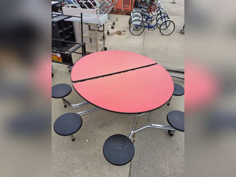 Round folding lunch table with seats