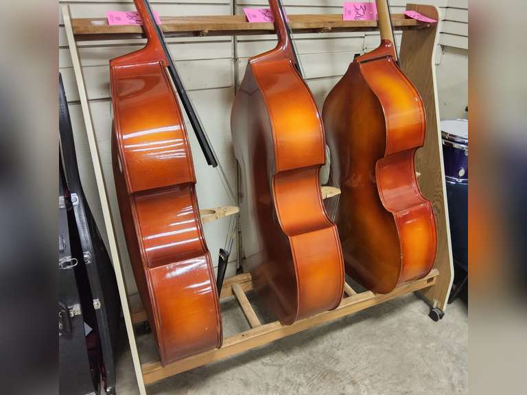 String Bass Rack Wood string bass rack on wheels (RACK ONLY, string bass NOT included ...