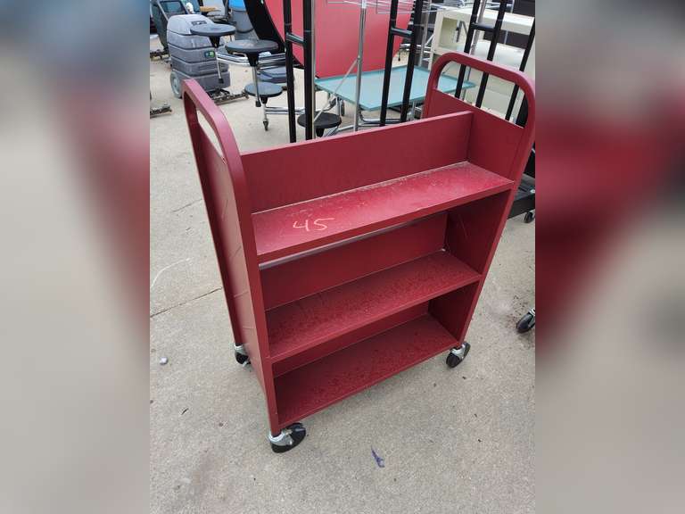 Double sided metal book cart (red)
