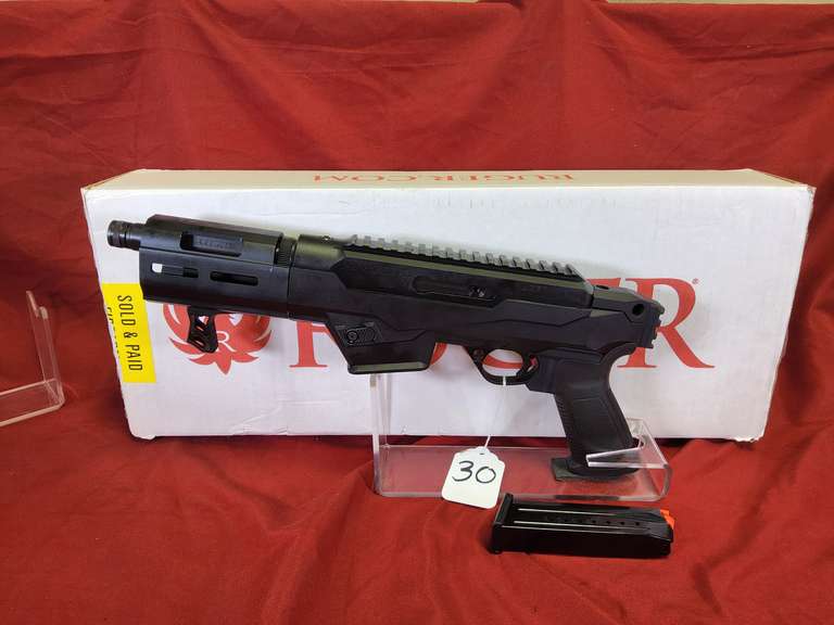 Ruger Mod: PC Charger, 9mm pistol, Ser#: 913-12377, 7" brl, take down, 1 ruger mag, box, book, 98% (believe to be new)