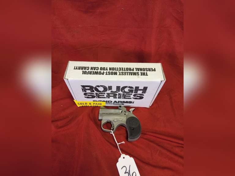 Bond Arms Mod: Rough Neck, 9mm derringer, Ser#: 251965 , 2.5" double brl, stainless & matte, box, book,98% (believe to be new)