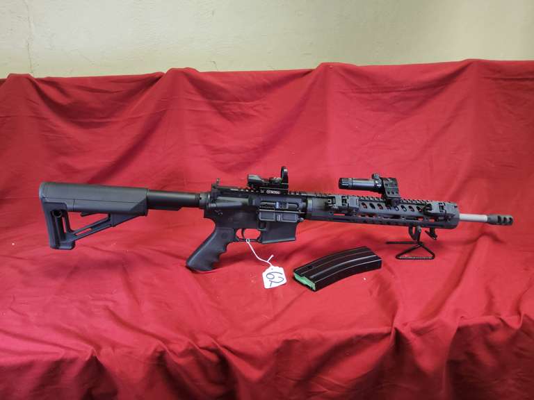 DPMS Mod:A15, 223/5.56 semi rifle, Ser#: L4023928, 18" brl, flat top, telescoping butt stock, CP tactical red dot, laser scope, side mt flip sights, Extended charging handle, 1 mag, 98% (believe to be new)