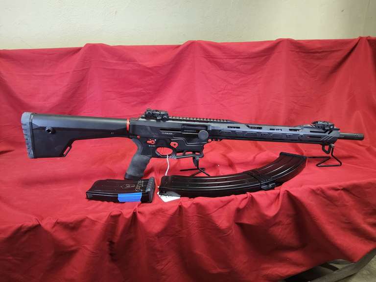 Typhoon Mod: F12.1, 12 ga semi shotgun, Ser#: 20-Z-4141, 20" brl, 2 mags, flip up sights, 97%