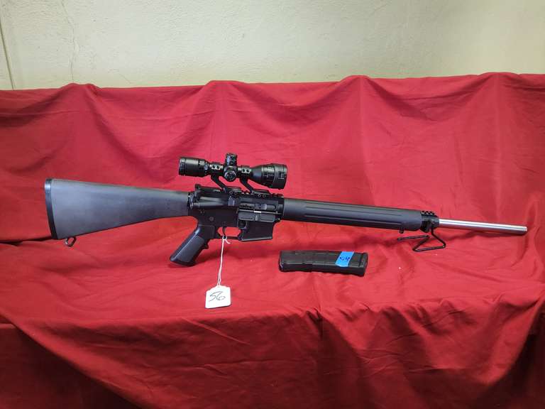 DPMS Mod: A15, .223 semi auto rifle, Ser#: FH194241, 24" stainless target brl, flat top, JTGUTG Scope 3-9x40, 1 mag, 98%
