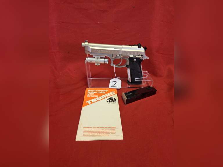 Tarus Mod: PT99AF, 9mm pistol, Ser#: TGJ00328 , 5" brl, stainless, has laser & book, 1 mag, case & holster, 98%
