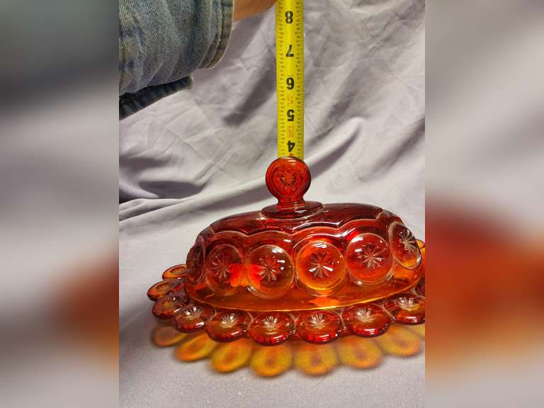 Vintage L.E. Smith Moon & Stars Amberina Red covered cheese dish & covered butter dish