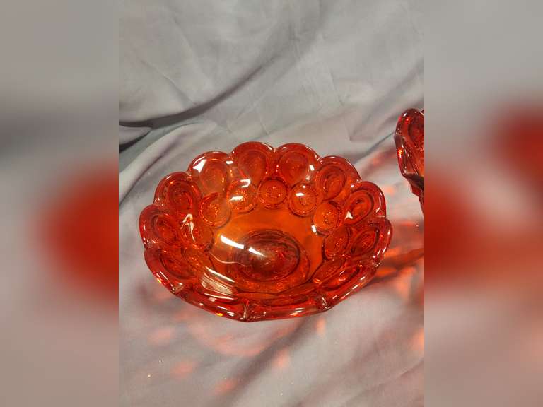 2 Vintage L.E. Smith Moon & Stars Amberina Red bowls
