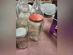 Group of vintage glass bottles various sizes